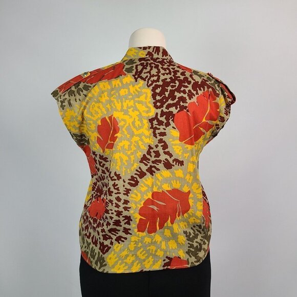 VINTAGE Como Brown & Yellow Cotton Top Size 18 - Picture 8 of 13
